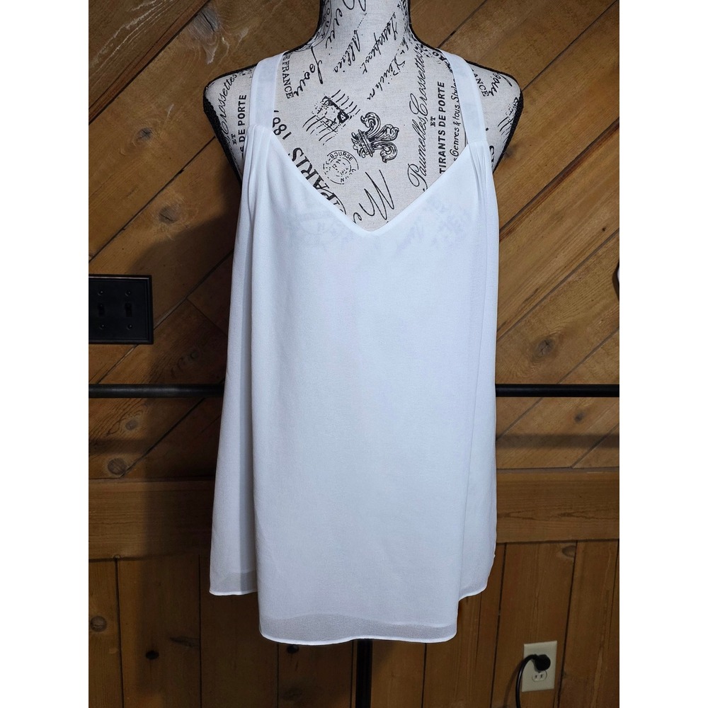 White Chiffon V-Neck Cami Tank Top Double Layered Sleeveless Blouse Womens NWT